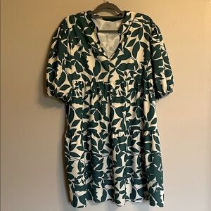 Green and White Leaf Print Dress